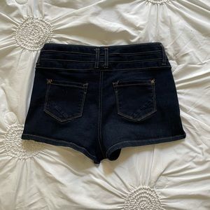 Dark wash high-waisted jean shorts (Size 5)